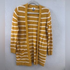 Old Navy Mustard Yellow and White Striped Open-Front Cardigan- Small Petite